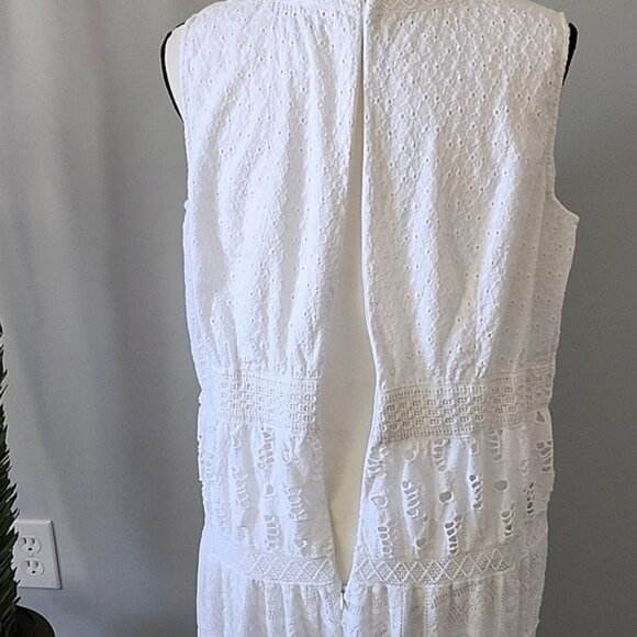 Roaman's Off White Eyelet and Knit Fully Lined Sleeveless Maxi Dress - Picture 10 of 15